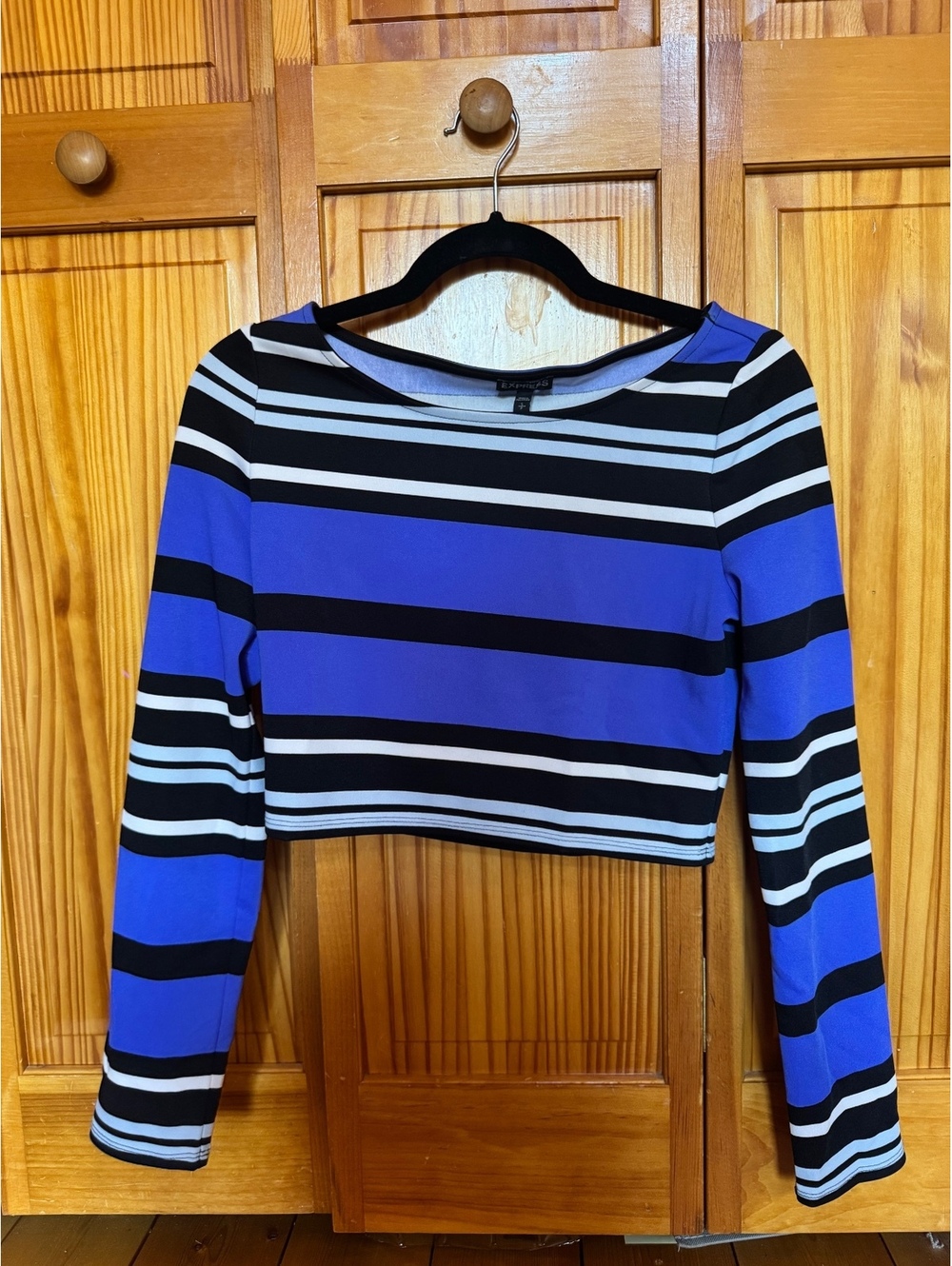 Express blue striped off the shoulder crop top